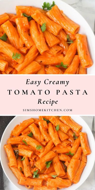 Try out this easy creamy tomato pasta recipe. In this recipe we used rigatoni pasta but feel free to use any pasta of your choice! #pasta #tomatopasta #creamypastarecipe #dinner @simshomekitchen | simshomekitchen.com Easy Creamy Tomato Pasta Recipes, Creamy Tomato Rigatoni Pasta, Healthy Creamy Tomato Pasta, Creamy Tomato Rigatoni, Baked Tomato Pasta, Super Easy Pasta Recipes, Creamy Pasta Recipes Tomato, Creamy Rigatoni Recipes, Pasta Recipes Tomato Sauce