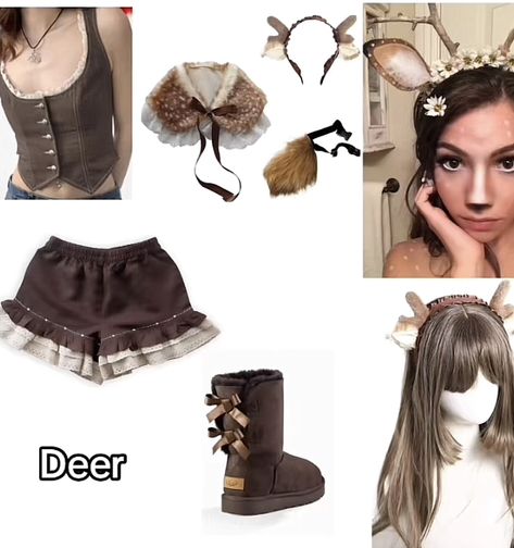 deer costume | coquette costume ideas | halloween costume Thumper Halloween Costume, Couqutte Halloween Costume, Deer Outfit Costume, Innocent Halloween Costumes, Halloween Costume Coquette, Fawn Costume Women, Winter Costumes Ideas, Bambi And Thumper Costume, Bambi Costume Halloween