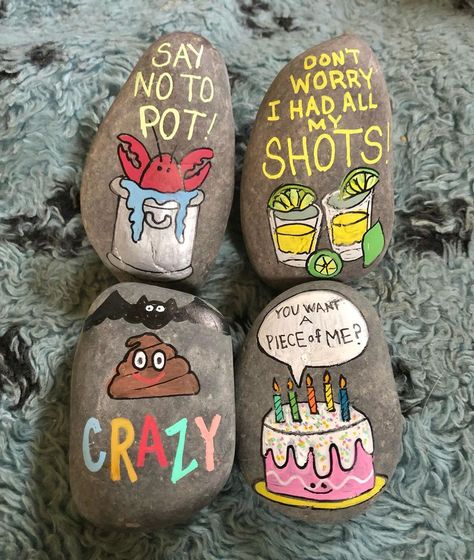 Rock Painting Ideas Words, Cute Rock Art Ideas, Silly Painted Rocks, Funny Rock Art Ideas, Funny Painted Rocks Hilarious, Rock Painting Ideas Funny Sayings, Funny Rock Sayings, Funny Painted Rock Sayings, Pun Painted Rocks