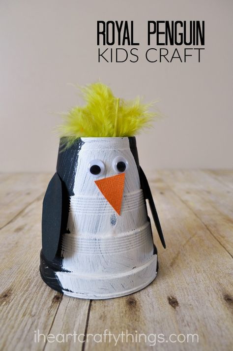 Penguins are so fun to learn about in the winter. Use a small foam cup to create a cute Royal Penguin kids craft. Combine it with a few children's books about penguins for an afternoon full of fun. Penguin Crafts Preschool, Royal Penguin, Winter Animal Crafts, Winter Crafts For Toddlers, Fun Winter Crafts, Penguin Crafts, Penguin Craft, Animal Crafts For Kids, Bird Crafts