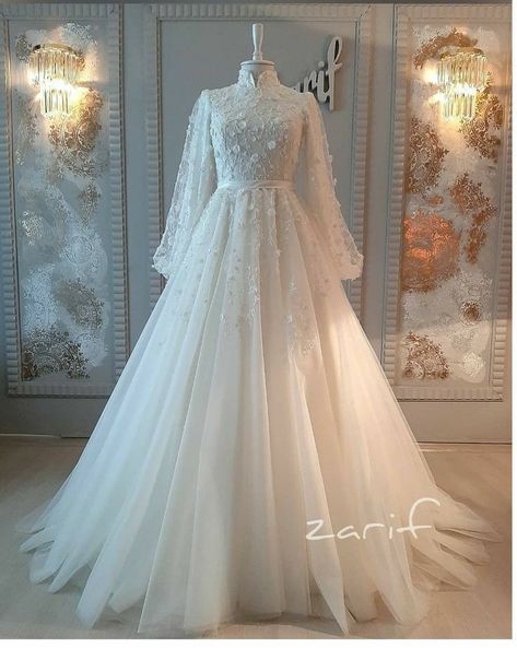 Hairstyles For High Neck Dresses Simple, Gown Princess Fairytale, Wedding Gown Indian, Gown Indian Wedding, Hijabi Wedding, Wedding Hijab Styles, Muslim Wedding Gown, Wedding Dress Illustrations, Muslim Outfit