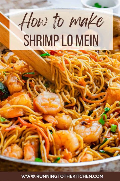 Enjoy the taste of takeout at home with this easy to make shrimp lo mein recipe. Surprisingly easy to throw together and packed with flavor, this is a Chinese noodle dish that's restaurant-quality! Low Mein Recipe, Shrimp Lo Mein Recipe Easy, Lo Mien, Shrimp Noodles Recipes, Easy Pork Recipes, Shrimp Lo Mein Recipe, Veggies And Noodles, Shrimp Lo Mein, Chinese Noodle Dishes