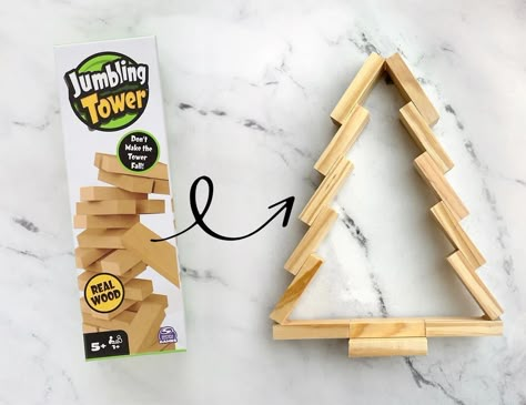 Christmas Tree Out Of Jenga Blocks, Wood Blocks Christmas Tree, Wood Block Crafts Diy Project Ideas, Simple Christmas Diy Decor, Jenna Block Christmas Ornaments, Dollar Store Christmas Crafts Diy Simple, Jenga Block Cross, Inexpensive Christmas Crafts, Diy Wood Christmas Gifts