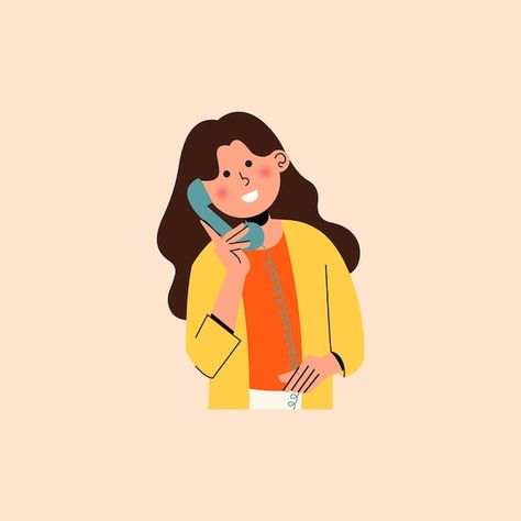 Girl using a telephone for calling vecto... | Premium Vector #Freepik #vector #calling #art #telephone #woman Calling Illustration, Telephone Drawing, Call Logo, Vector Girl, Telephone Call, Logo Psd, Video Invitation, Cartoon Faces, Girl Talk