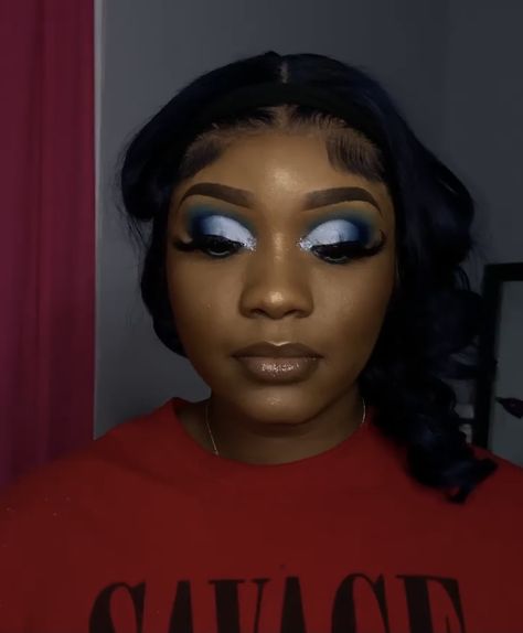 Royal Blue Makeup Looks, Royal Blue Makeup, Blue Hoco Makeup, Blue Prom Makeup, Colourful Wigs, Makeup Looks Blue Eyes, Bday Makeup, Navy Blue Makeup, Fierce Makeup