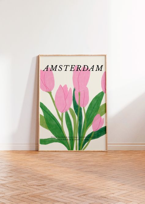 AMSTERDAM Tulip Festival Poster, Pink Netherlands Tulip Market, Holland Flower Market, Trendy Floral Wall Art, Tulpenfeest Print Pink Flower Market Poster, Tulip Market, Amsterdam Tulips, Poster Pink, Digital Art Poster, Flower Market Poster, Tulip Festival, Festival Poster, Graphic Design Layouts