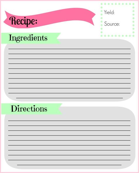 Full Page Recipe Template, Recipe Binder Template, Diy Recipe Binder, Printable Recipe Page, Diy Cookbook, Recipe Book Diy, Recipe Book Templates, Cookbook Template, Recipe Cards Template