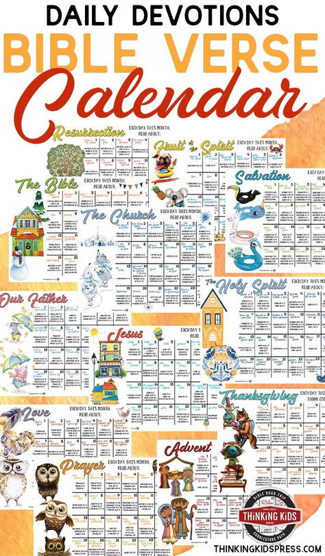 This 12-month Bible verse calendar is the perfect way to do daily devotions for your kids. It’s a family devotional that takes just a few minutes per day! Bible Calendar, Devotions For Kids, Verses For Kids, Family Bible Study, Bible Activities For Kids, Scripture Memorization, Bible Verses For Kids, Family Devotions, Bible Study For Kids