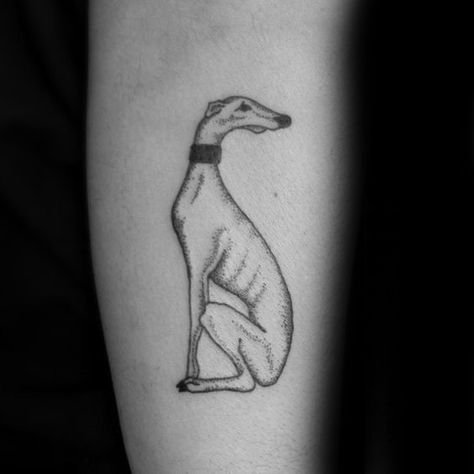 Mens Greyhound Simple Tattoo Ideas Disney Tattoos Unique, Greyhound Tattoo, Tattoo 2017, Petit Tattoo, Greyhound Art, Discreet Tattoos, Grey Hound Dog, Man And Dog, Dog Tattoo