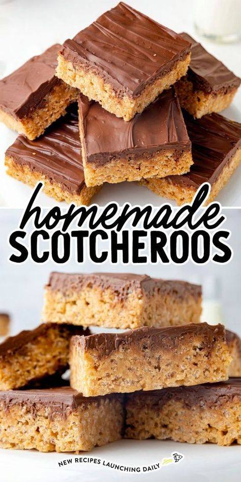 Scotcheroos Scotcharoos Recipe, Scotcheroos Recipe, Peanut Butter Rice Krispie Treats, Dessert Bar Recipe, Cookie Bar, Butter Rice, Chocolate Topping, Rice Krispie Treats, Rice Krispie