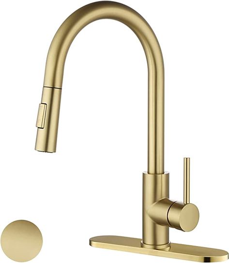 Havin Golden Kitchen Tap, Stain-Free, Kitchen Mixer Tap, Extendible Kitchen Tap with Shower, Two Water Jet Types, Single Lever Sink Tap, 360° Swivelling (Brushed Gold) : Amazon.de: DIY & Tools Brushed Gold Kitchen Faucet, Gold Kitchen Faucet, Best Kitchen Faucets, Touchless Kitchen Faucet, Gold Faucet, Kitchen Faucet With Sprayer, Faucet Kitchen, Brass Kitchen Faucet, Laundry Sink