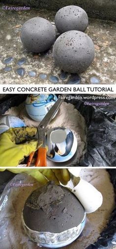 Concrete Balls, Garden Balls, Concrete Diy Projects, Vintage Garden Decor, Concrete Crafts, Garden Art Sculptures Diy, Concrete Projects, Concrete Garden, Garden Deco