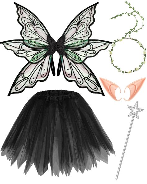 PRICES MAY VARY. Complete Cosplay Combination: you will receive 1 pair of butterfly wings, 1 piece of floral headband, 1 piece of fairy star wand, 1 pair of fairy ears and 1 piece of green tutu for women, enough to meet your holiday cosplay and dress up parties needs Proper Size: the fairy wings are about 23.6 x 19.7 inches/ 60 x 50 cm, the elf ears are about 4.7 inches/ 12 cm, the flower crown is about 6.9 inches/ 17.5 cm in diameter, the star wand is about 13 inches/ 33 cm in length, the adult Midnight Fairy Costume, Diy Dark Fairy Costume, Dark Faerie Costume, Dark Fairy Halloween Costumes, Fairy Costume Ideas For Women, Butterfly Costume Women's, Adult Butterfly Costume, Black Fairy Costume, Fairy Props