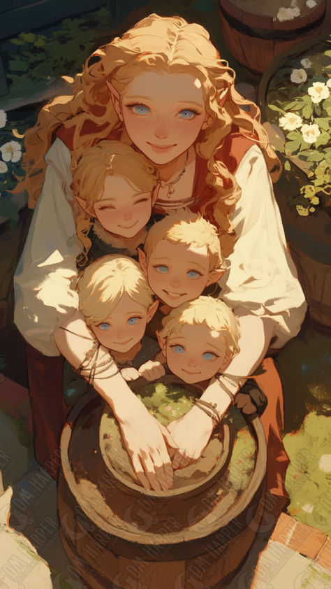 Herbalist Character Design, Mother Character Design, Child Character Art, Halfling Character Art, Female Halfling, Anime Mother, Mom Characters, Mother Of Four, Mother Art