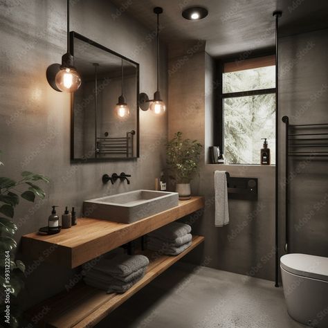 Industrial Bathroom Design, Bathroom Ideas 2024, Diy Remodeling, Epoxy Countertops, Industrial Style Bathroom, Latest Bathroom, Bathroom Inspiration Decor, Upstairs Bathrooms, Bathroom Design Luxury