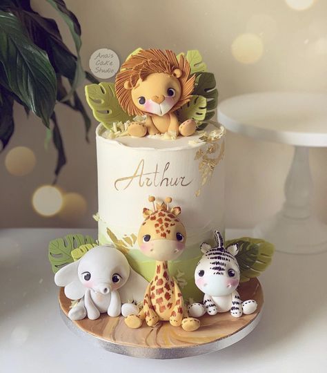 Cake With Animals, Jungle Birthday Cake, Jungle Birthday Cakes, Safari Birthday Cakes, Jungle Theme Cakes, Boys First Birthday Cake, Baby Boy Birthday Cake, Boys 1st Birthday Cake, Animal Birthday Cakes