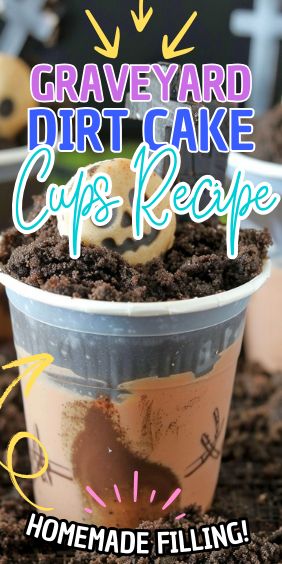 Graveyard Dirt Cake Cups Homemade Dirt Cups, Dirt Cake With Gummy Worms, Graveyard Dirt Cake, Halloween Dirt Cake, Dirt Cake Cups, Dirt Cups Dessert, Mason Jar Gifts Recipes, Graveyard Dirt, Dirt Cake Recipes