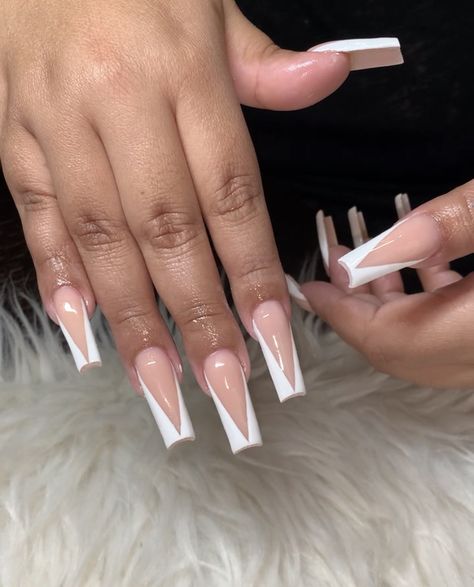 French V Tip Nails Coffin, French V Nails Coffin, V Tip Acrylic Nails Coffin, V French Tips Nails, V French Acrylic Nails, Acrylic V French Tip Nails, French V Shape Nails, V French Nails Square, French Full Set Nails Acrylics