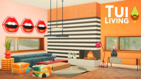 Tui Living | Kiwisim4 on Patreon Maximalist House, Sims 4 Custom Content Patreon, Sims 4 City Living, Sims Pets, Hanging Crib, Sims Stories, Sims 4 Mm Cc, Eclectic Furniture, Sims 4 Mm