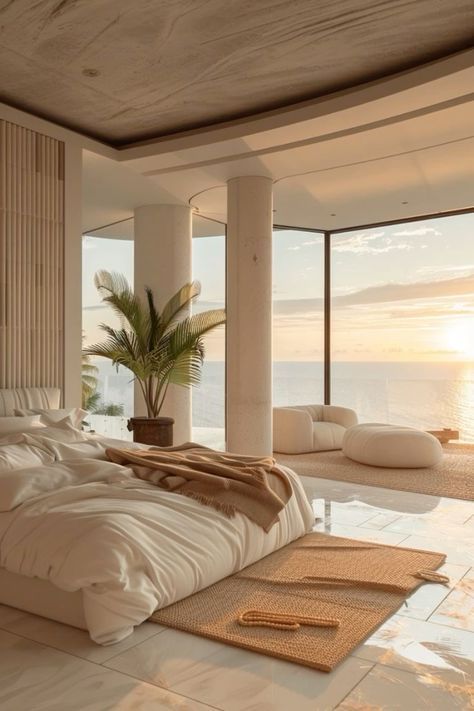 Meditterean Bedroom, Meditterean House Interior, Bedroom With Balcony, Dream Beach Houses, Dream Life House, Dream Apartment Decor, Dream House Rooms, Luxury Homes Dream Houses, Dream House Interior