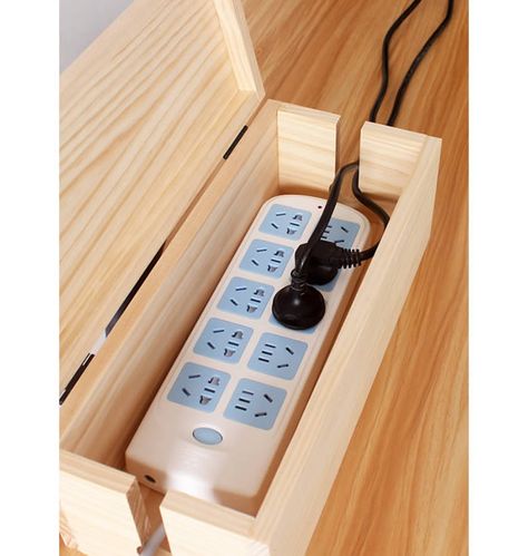 Cable Organizer Box Diy, Wood Cable Organizer, Cable Management Box Diy, Hide Electrical Cords, Cable Organization, Cord Box, Cable Organizer Box, Artsy Projects, Wood Phone Holder