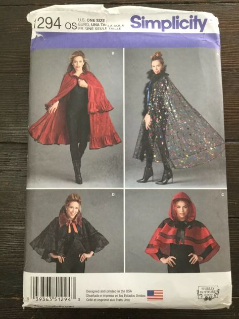 Simplicity 1294 Misses Costume Capes in 4 Styles Hood Halloween One Size Uncut | eBay Cape With Collar, Vampire Outfit, L Cosplay, Cloak Pattern, Cape Pattern Sewing, Costume Capes, Vampire Clothes, Cape Costume, Cape Cloak