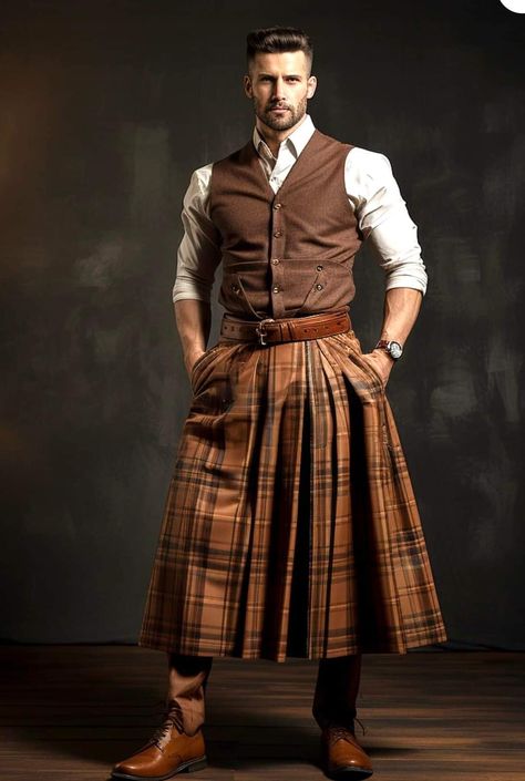 Kilt Outfit Men, Scottish Skirt Outfit, Mens Skirt, Male Styling, Men's Skirts, Men Skirt, Elegant Witch, Kilt Pattern, Scottish Skirt