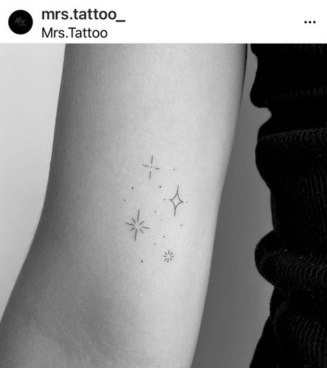 Starfall Tattoo, Sparkle Tattoo Wrist, Acotar Stars Tattoo, 4 Star Tattoo, 4 Stars Tattoo, Twinkle Tattoo Stars, Fine Line Star Tattoo, Stardust Tattoo, Sparkle Tattoo