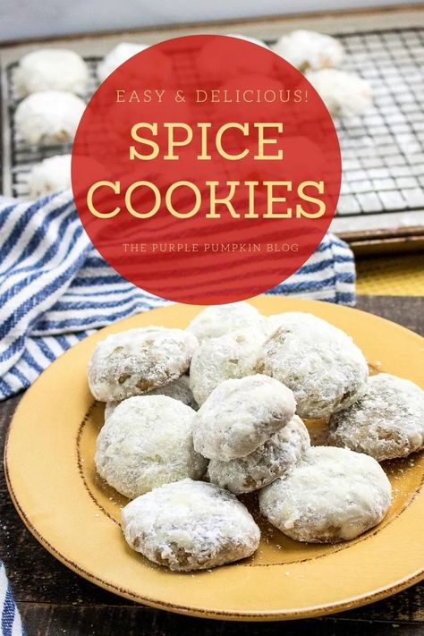 Holiday Spice Cookies, Spice Cookies Recipe Holidays, All Spice Cookies, Christmas Spice Cookies, Powdered Sugar Cookies, Ginger Spice Cookies, Spice Cookie Recipes, Christmas Snowball, Spiced Cookies