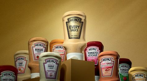 Heinz: Every Sauce | Wieden+Kennedy Ketchup Sauce, Garlic Mayo, Beer Packaging, Kraft Heinz, Tomato Ketchup, Sweet Chilli, Beverage Packaging, Garlic Sauce, Ranch Dressing