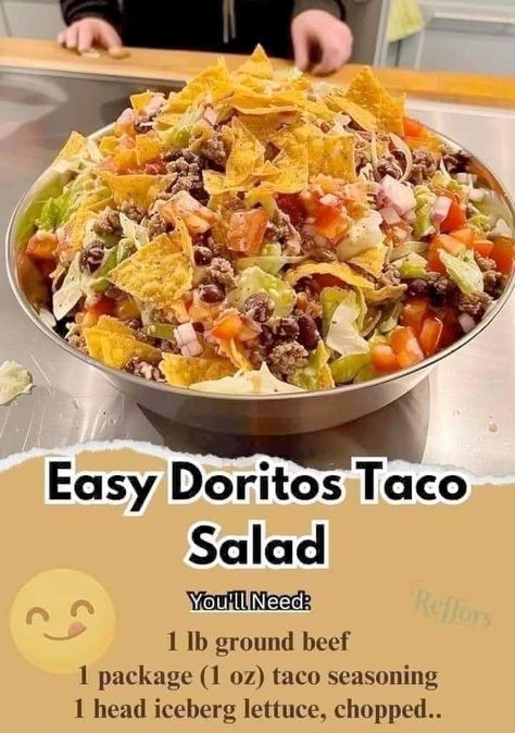 Doritos Taco Salad, Dorito Taco Salad, Dorito Taco Salad Recipe, Taco Salad Ingredients, Taco Salad Doritos, Doritos Taco, Mexican Salad Recipes, Mexican Salads, Taco Seasoning Packet