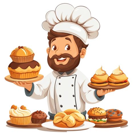 Cartoon Chef Drawing, Baker Illustration, Chef Clipart, Cooking Clipart, Cartoon Chef, Bakery Products, Fall Music, Cartoon Cake, Vector Trees