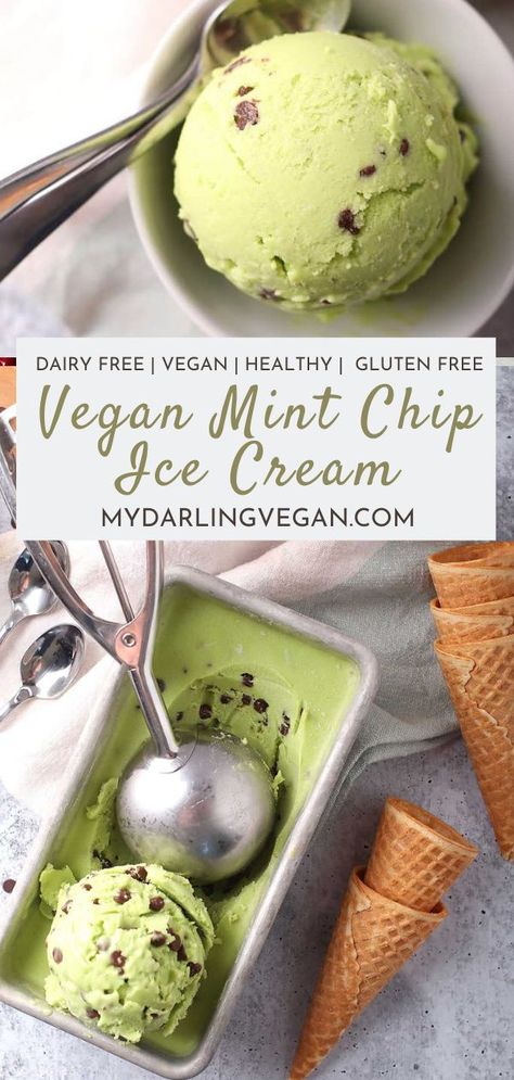 Vegan Frozen Dessert, Accidentally Vegan, Mint Chocolate Ice Cream, Vegan Ice Cream Recipe, Healthy Ice Cream Recipes, Mint Chip Ice Cream, Nice Cream Recipe, Banana Dessert Recipes, Plant Based Desserts