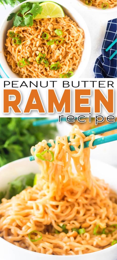 Ramen Noodle Peanut Butter Recipes, Ramen Noodle Recipes Easy Peanut Butter, Kara’s Peanut Butter Ramen, Thai Peanut Ramen Noodles, Spicy Thai Peanut Ramen, Peanut Butter Roman Noodles, Ramen Noodles With Peanut Butter, Ramen Noodle Recipes Peanut Sauce, Ramen Noodle Lunch Ideas