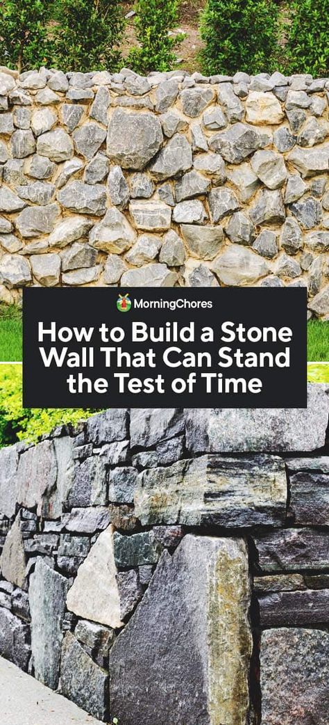 Rock Wall Patio Ideas, Building A Stone Wall Garden, Dry Stone Wall Garden Landscape Design, Diy Rock Retaining Wall How To Build, Diy Stone Wall Garden, How To Build A Stone Wall, Building Stone Walls, Rock Wall Landscaping Ideas, Stone Wall Ideas Outdoor