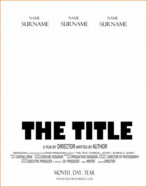 Movie Poster School Project, Movie Poster Composition Layout, Quotes Design Layout Poster, Movie Trailer Template, Film Poster Design Ideas Layout, Movie Credits Aesthetic, Blank Movie Poster Template, Movie Poster Typography, Movie Flyer Design