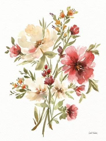 size: 12x9in Art Print: Autumn Flowers I by Leslie Trimbach : Autumn Flowers, Canvas Easy, Fall Watercolor, Hand Painted Artwork, Flower Canvas, Hand Painted Canvas, Support Mural, Fall Flowers, Art Floral