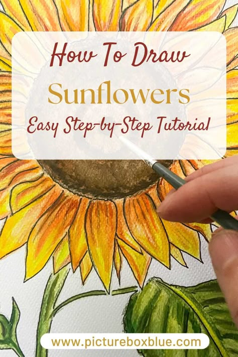 Drawing A Sunflower Step By Step, Paint A Sunflower Step By Step, Fall Flowers Drawing Easy, Sun Flowers Drawing Easy, How To Draw A Sun Flower, Sunflower Directed Drawing, How To Draw Sunflowers Step By Step Easy, Drawing Sunflowers Step By Step, Step By Step Fall Drawings