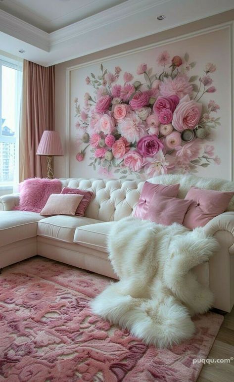 Girly Apartments, Girly Apartment Decor, Pink Living Room, Pink Room, A Living Room, Dream House Decor, Shabby Chic Decor, Dream Home Design, Luxury Living Room