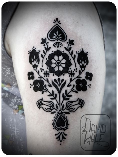 David Hale. illlustrator.  If I ever get a Hungarian folk art-inspired tattoo, he may be the man to do the work. Zee Tattoo, David Hale Tattoo, Swedish Tattoo, David Hale, French Tattoo, Tattoo Line, Tattoos Geometric, White Tattoo, Black Ink Tattoos