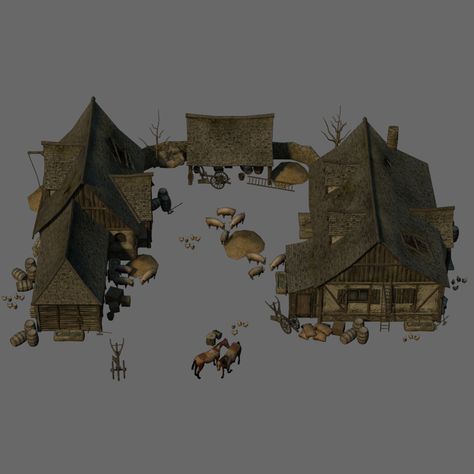 Medieval Farm - Extended License 3D Models Extended Licenses Dante78 Medieval Farm, Game Architecture, Medieval Horse, Sims Medieval, Fantasy Village, Farm Paintings, Medieval Houses, Island Ideas, Old Farm