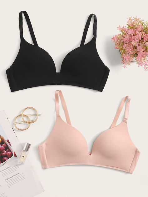 Multicolor Simple   Nylon Plain Sets Embellished Slight Stretch  Women Intimates Stylish Bra, Bra Materials, Women Bras, Strap Bra, Cute Bras, Bra Types, Wireless Bra, Sport Bh, Bra Straps