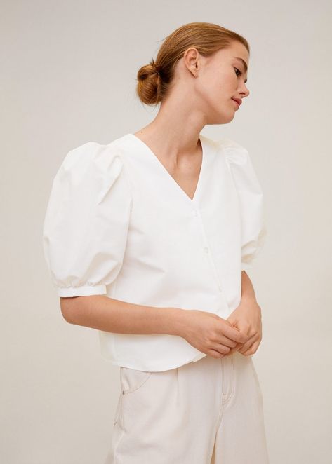 31 Mango Spring 2020 Finds That You Can Start Wearing Now Puffed Sleeves Blouse, New Closet, Mango Tops, Puff Sleeve Blouse, Designer Shorts, Cotton Blouse, Puffed Sleeves, Puff Sleeve Top, Cotton Blouses