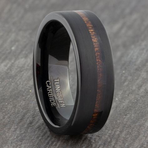 Tungsten Carbide Mens Rings, Jewellery Wedding, Tungsten Mens Rings, Jewellery Ring, Koa Wood, Sterling Silver Mens Rings, Black Tungsten, Tungsten Carbide Rings, Men's Wedding Ring