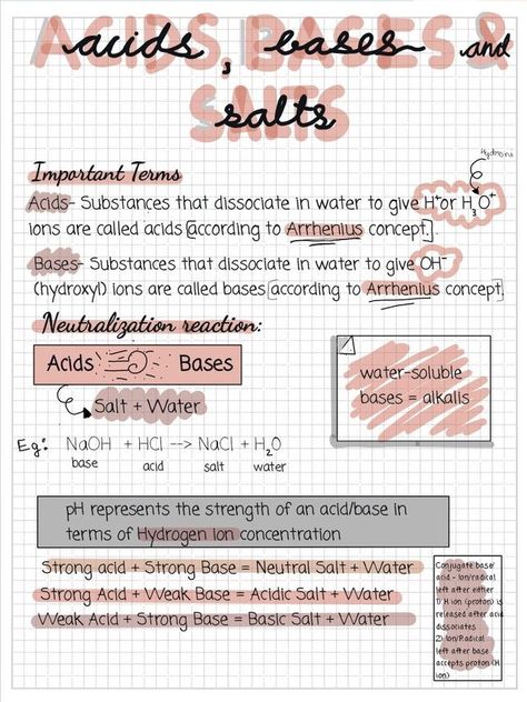 Acids Bases And Salts Notes, Class 7 Science Notes, Acids Bases And Salts, Studying Science, Romanticizing Studying, Study Helper, Chemistry Study Guide, Chemistry Basics, Physics Lessons