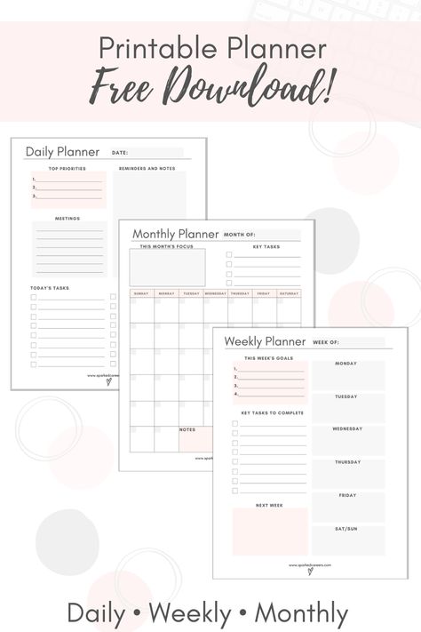 Plan out your day with this FREE printable planner. Planner includes daily planner, weekly planner, and monthly planner printables. #dailyplanner #weeklyplanner #monthly planner #freeprintable Free Planner Templates Pdf, Monthly And Weekly Planner Printable Free, Zinnia Planner Template, Digital Weekly Planner Templates Free, College Weekly Planner, Monthly Planner Free Printable, Monthly Planner Template Free Printable, Knitting Journal, Free Monthly Planner