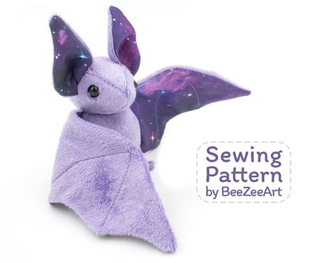 Bat Stuffed Animal Sewing Pattern - Digital Download - BeeZeeArt - 1 Bat Stuffed Animal, Stuffed Animal Sewing, Small Stuffed Animals, Softie Pattern, Monkey Stuffed Animal, Bat Pattern, Animal Sewing Patterns, Plushie Patterns, Sewing Stuffed Animals