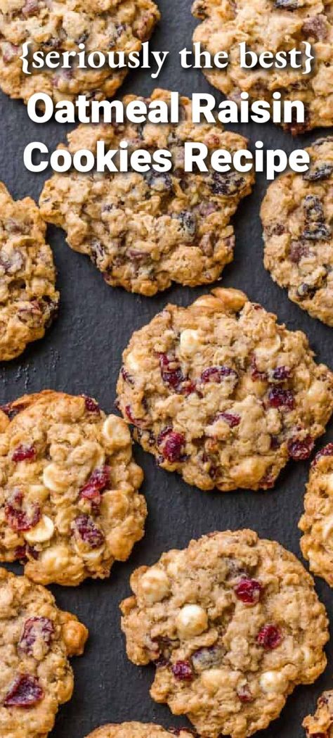 Big, soft and chewy Oatmeal Raisin Cookies with melty chocolate morsels. If you soak the raisins and don’t over-bake, these will stay soft for days. Craisin White Chocolate Cookies, Quaker Oatmeal Raisin Cookies, Vanishing Oatmeal Cookies, Soft Oatmeal Raisin Cookies, Oatmeal Craisin Cookies, Easy Oatmeal Raisin Cookies, Craisin Cookies, Best Oatmeal Raisin Cookies, Cookie Recipes Oatmeal Raisin