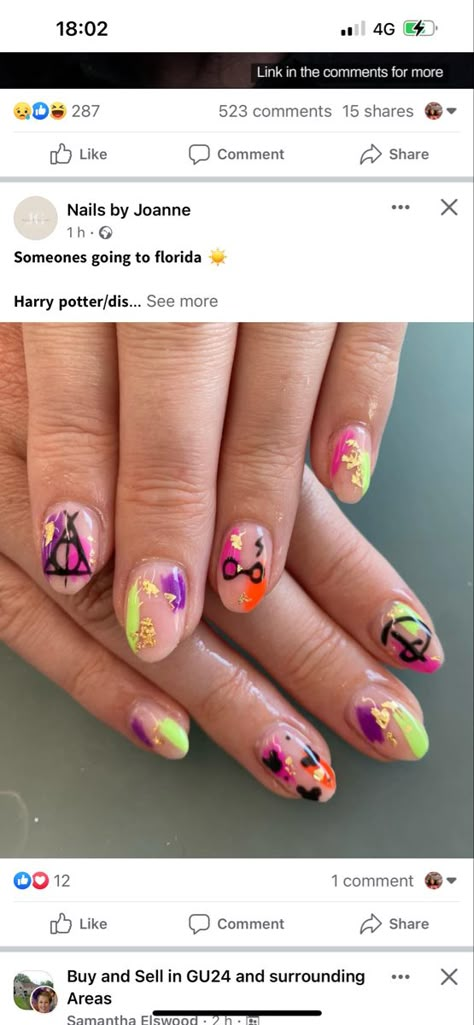 Universal Inspired Nails, Harry Potter Themed Nails Simple, Disney Harry Potter Nails, Universal Nails Harry Potter, Universal Themed Nails, Pixar Up Nails, Disney And Harry Potter Nails, Universal Studios Orlando Nails, Disney Universal Nails