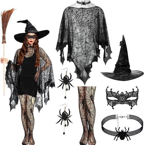 Halloween Costume Spiderweb Costume, Spider Web Costume, Halloween Tights, Mask For Halloween, Net Tights, Spider Costume, Spider Necklace, Spider Earrings, Bride Hat